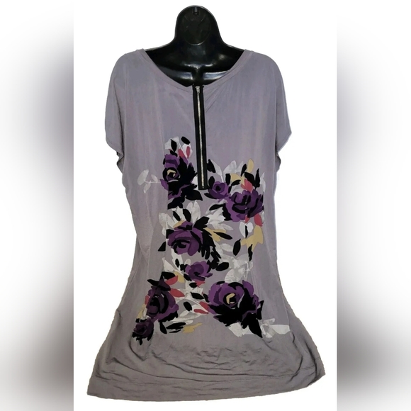Elle Tunic Shift Dress with Flowers & Iridescent Bead Accents Size Large - Picture 2 of 8